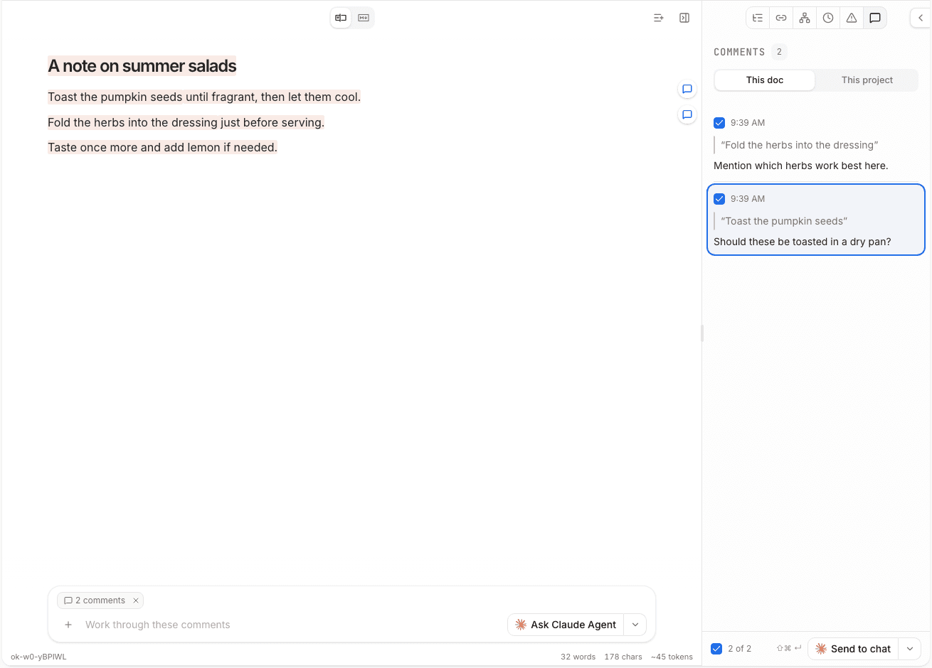 Comments panel